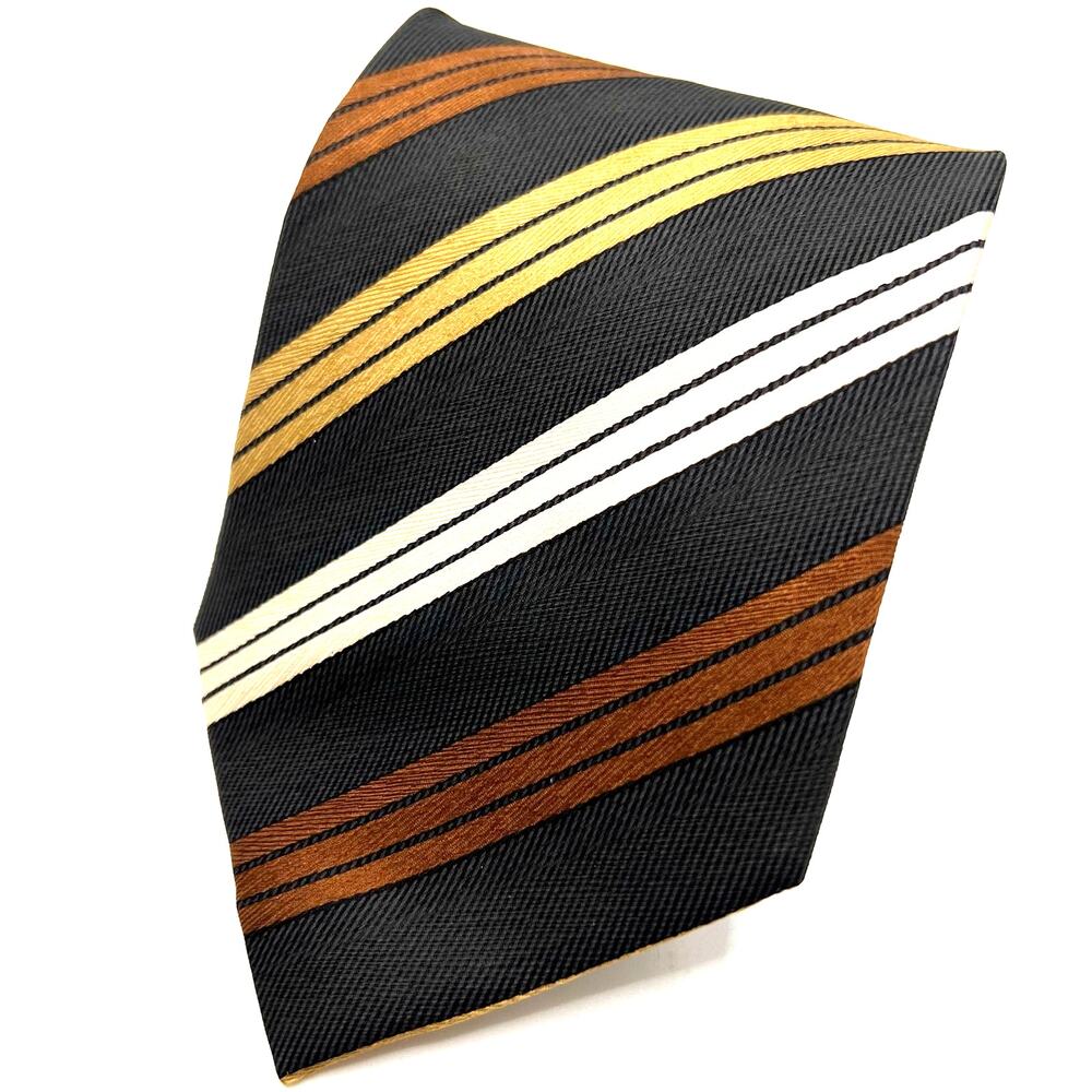 Colours Alexander Julian Men's Repp Tie -57"-Brown/Tan/Cream Stripe Necktie Silk